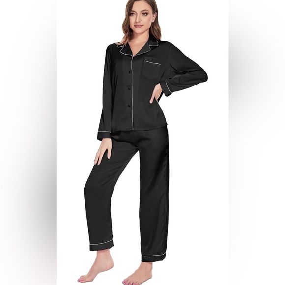 Women's Black Piped Pajama Set - Picture 4 of 8